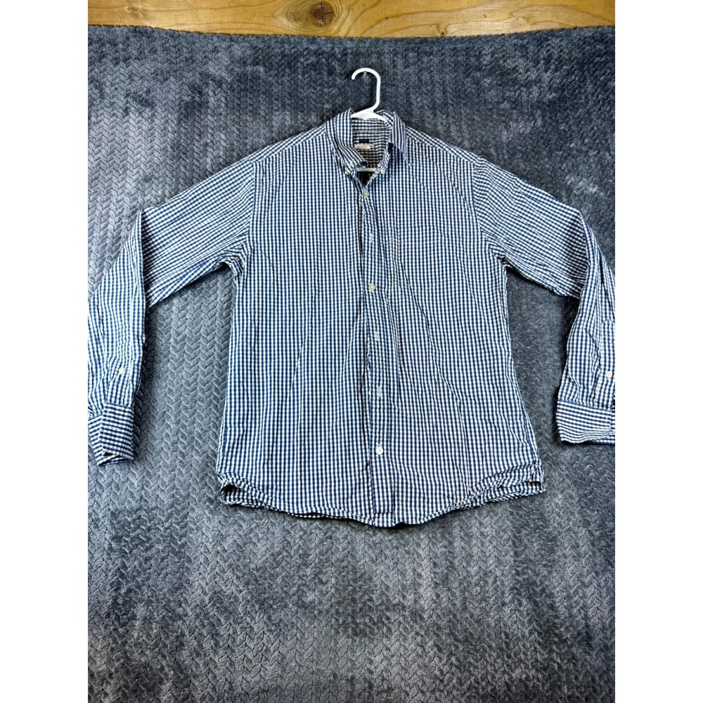 Club Monaco Shirt Mens Small Blue White Check Relaxed Fit Casual Button Down